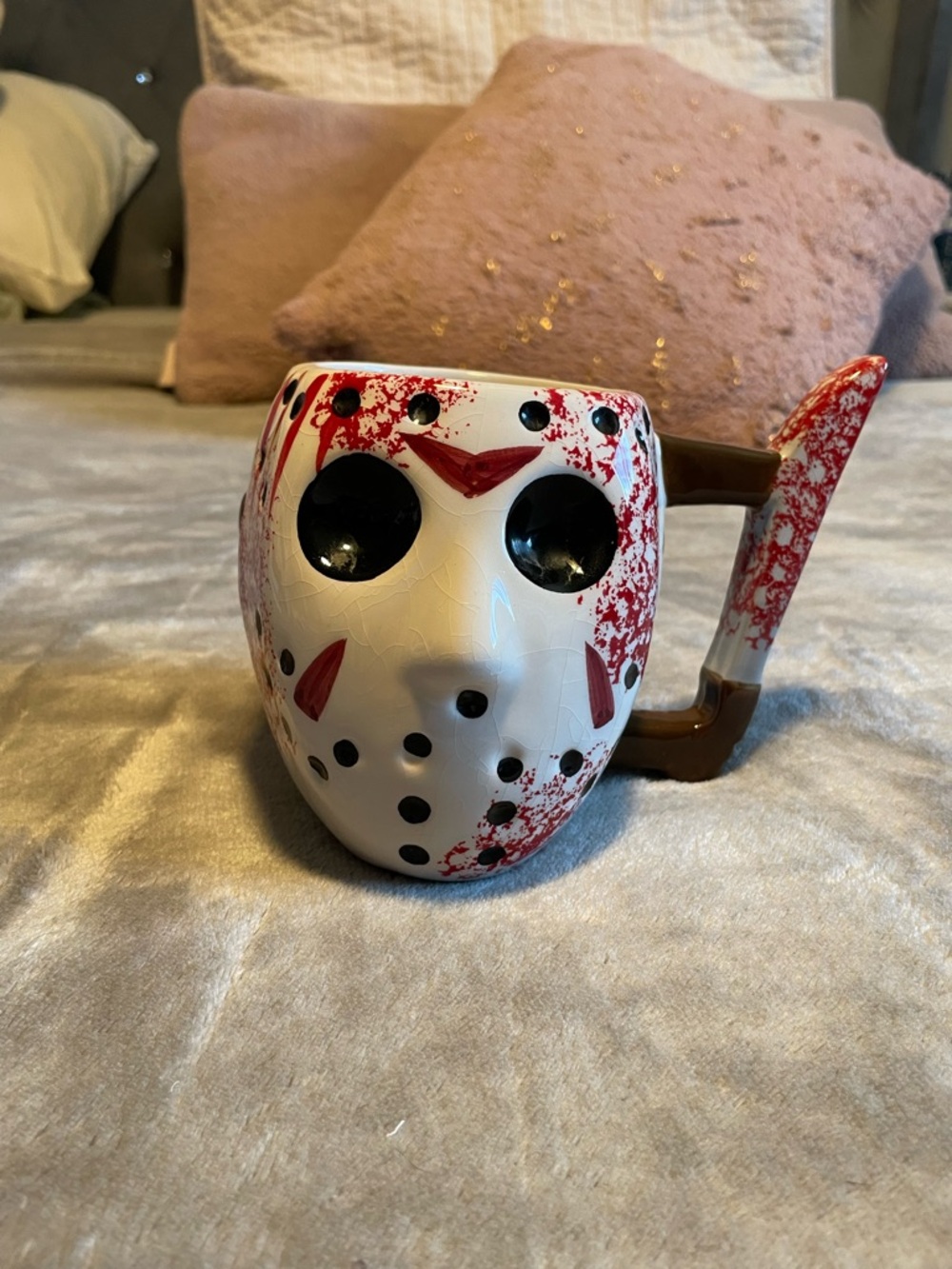 Horror Mask Ceramic Mug - White & Red Novelty Drinkware